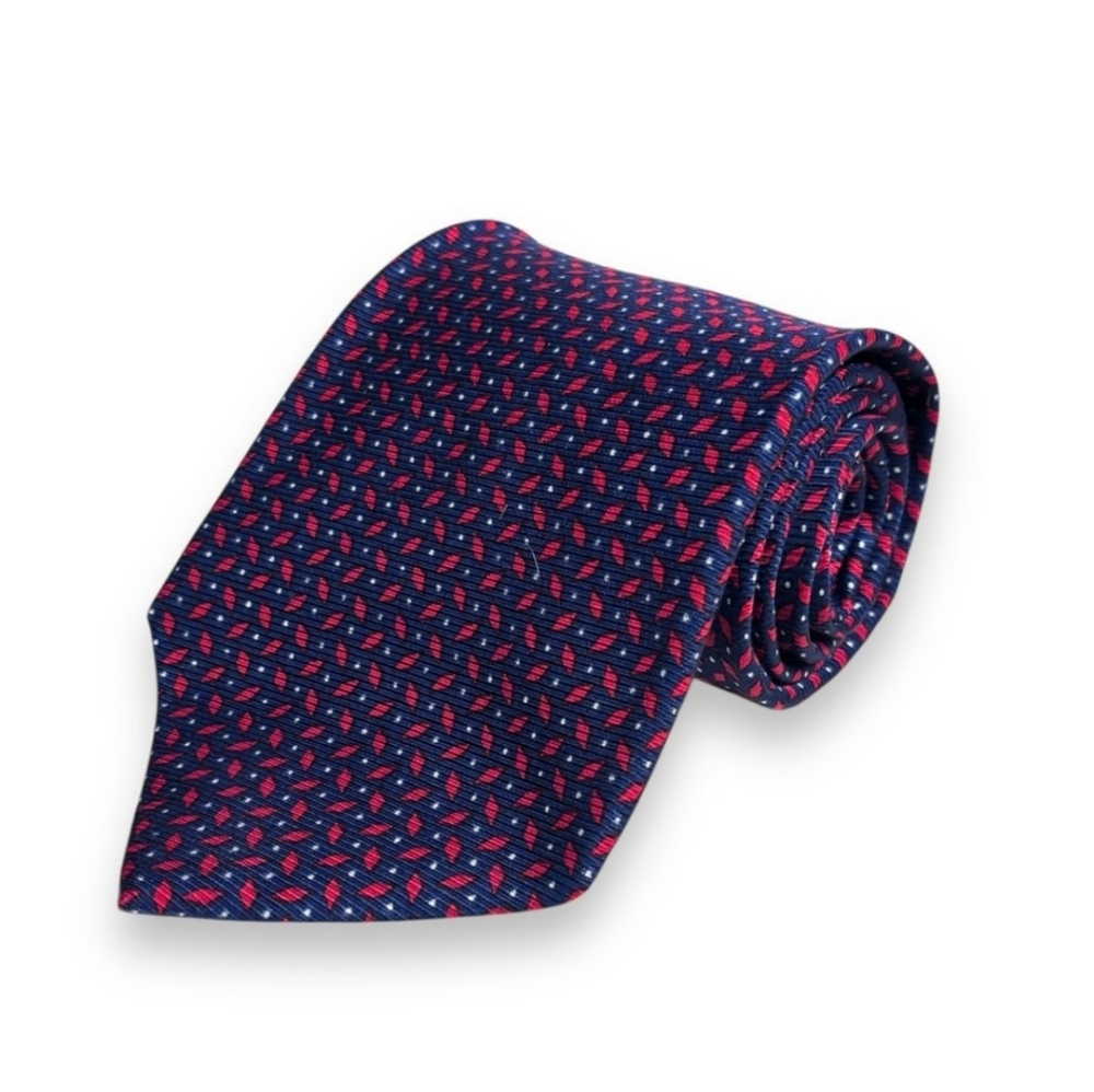 LAUREN RALPH LAUREN Red Blue Patterned Silk Hand Finished Tie